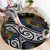 Aotearoa Takatapui Pride Round Carpet Rainbow Butterfly - Free To Love