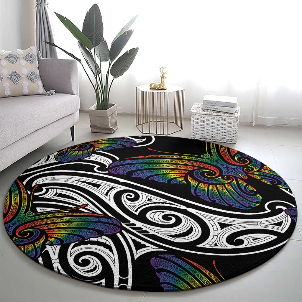 Aotearoa Takatapui Pride Round Carpet Rainbow Butterfly - Free To Love
