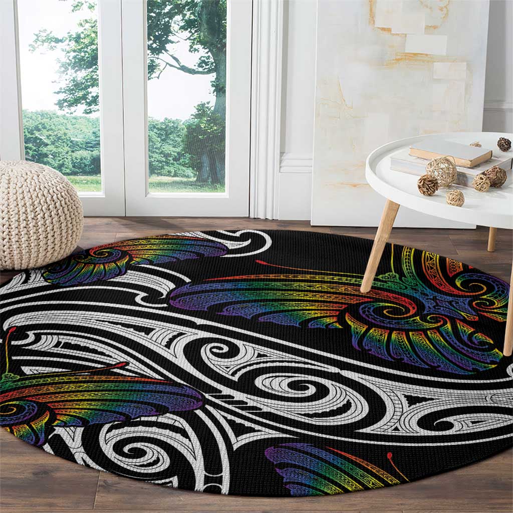 Aotearoa Takatapui Pride Round Carpet Rainbow Butterfly - Free To Love
