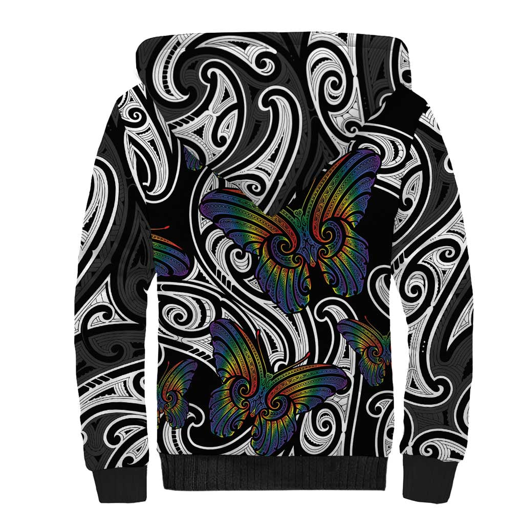 Aotearoa Takatapui Pride Sherpa Hoodie Rainbow Butterfly - Free To Love
