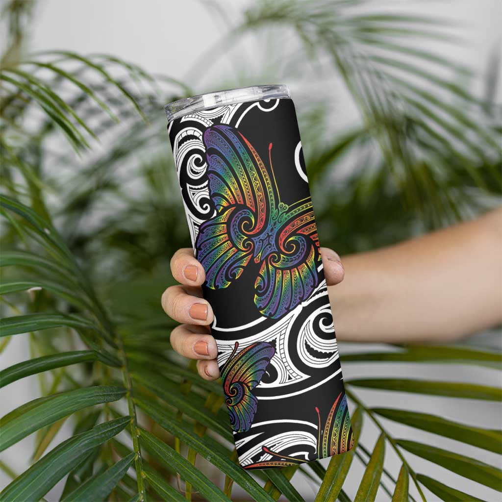 Aotearoa Takatapui Pride Skinny Tumbler Rainbow Butterfly - Free To Love LT7 - Polynesian Pride