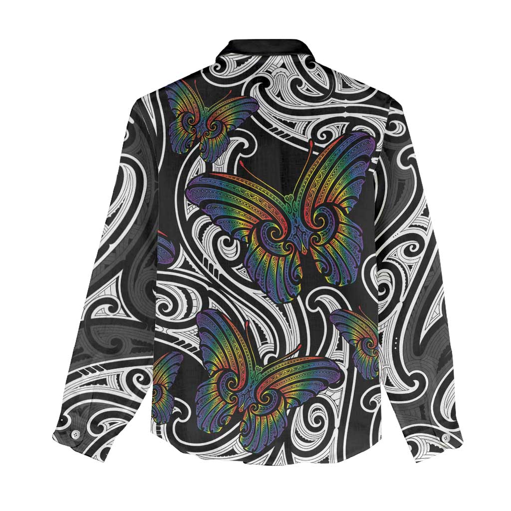 Aotearoa Takatapui Pride Women Casual Shirt Rainbow Butterfly - Free To Love LT7 - Polynesian Pride