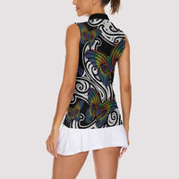 Aotearoa Takatapui Pride Women Sleeveless Polo Shirt Rainbow Butterfly - Free To Love LT7 - Polynesian Pride