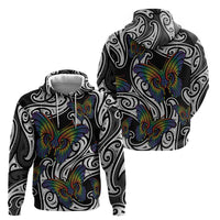 Aotearoa Takatapui Pride Zip Hoodie Rainbow Butterfly - Free To Love