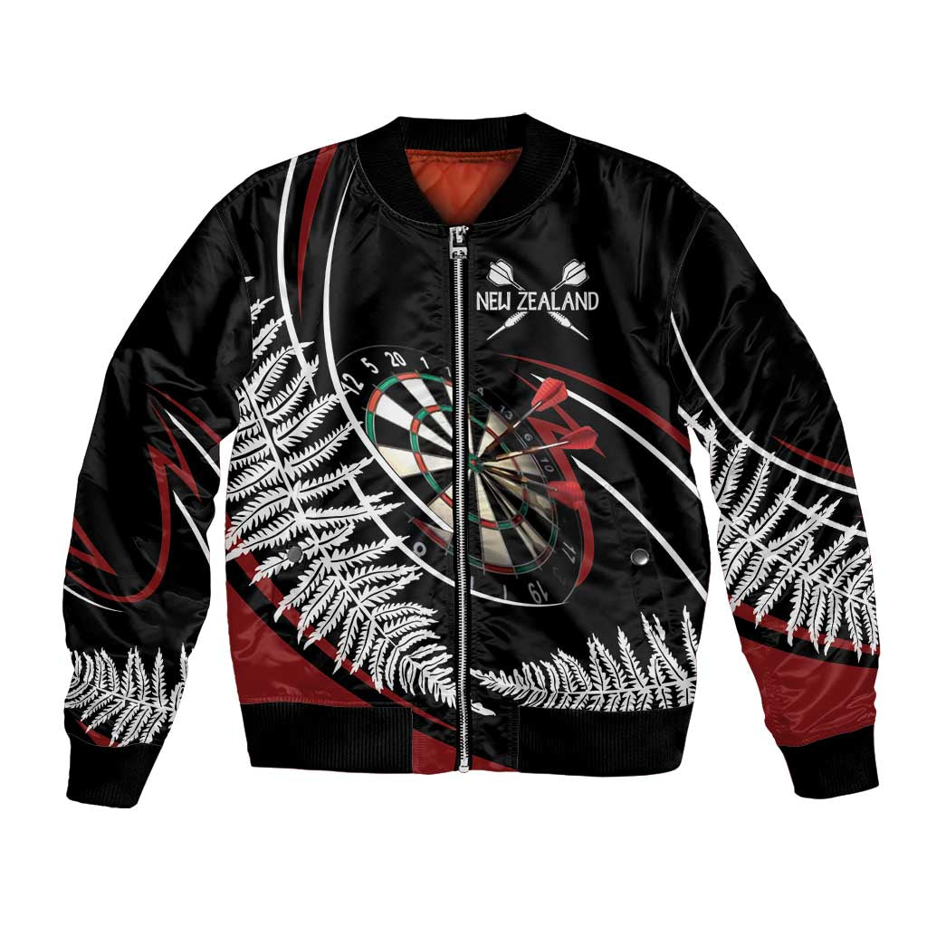 New Zealand Darts Personalised Bomber Jacket Silver Fern Dynamic LT7 Unisex Red - Polynesian Pride