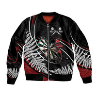New Zealand Darts Personalised Bomber Jacket Silver Fern Dynamic LT7 Unisex Red - Polynesian Pride