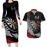 New Zealand Darts Personalised Couples Matching Long Sleeve Bodycon Dress and Hawaiian Shirt Silver Fern Dynamic