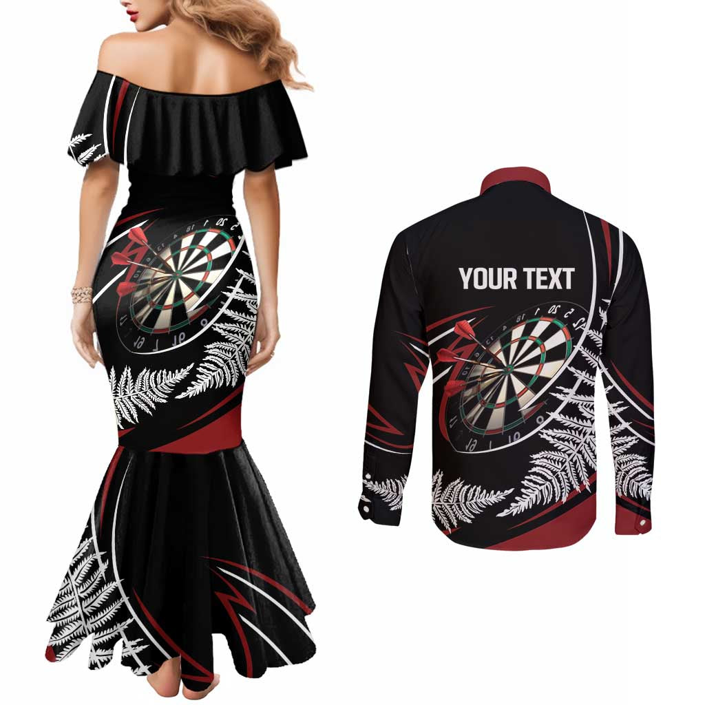New Zealand Darts Personalised Couples Matching Mermaid Dress and Long Sleeve Button Shirt Silver Fern Dynamic LT7 - Polynesian Pride