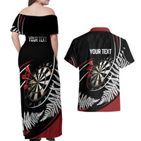 New Zealand Darts Personalised Couples Matching Off Shoulder Maxi Dress and Hawaiian Shirt Silver Fern Dynamic