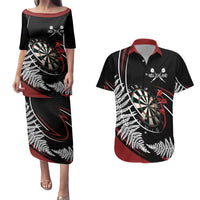 New Zealand Darts Personalised Couples Matching Puletasi and Hawaiian Shirt Silver Fern Dynamic