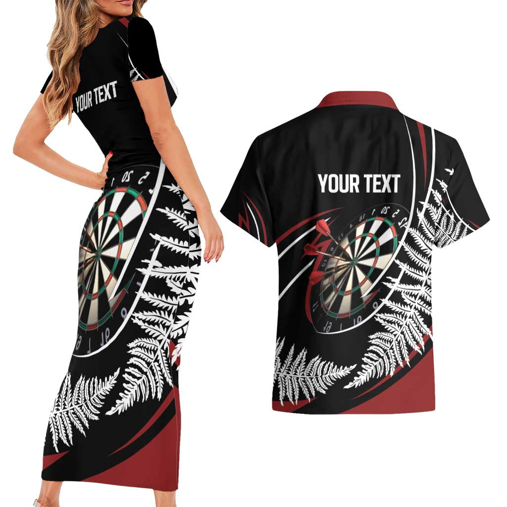 New Zealand Darts Personalised Couples Matching Short Sleeve Bodycon Dress and Hawaiian Shirt Silver Fern Dynamic