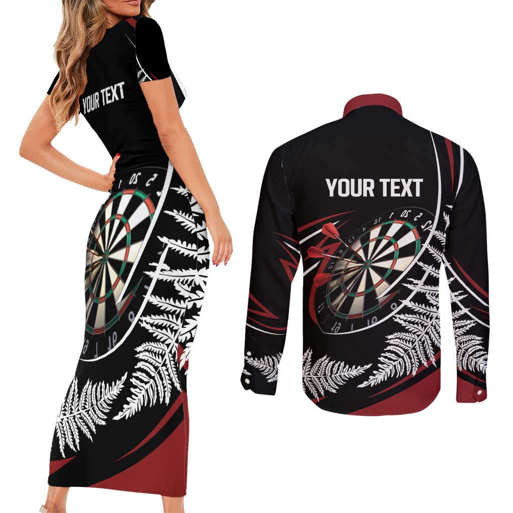 New Zealand Darts Personalised Couples Matching Short Sleeve Bodycon Dress and Long Sleeve Button Shirt Silver Fern Dynamic LT7 - Polynesian Pride