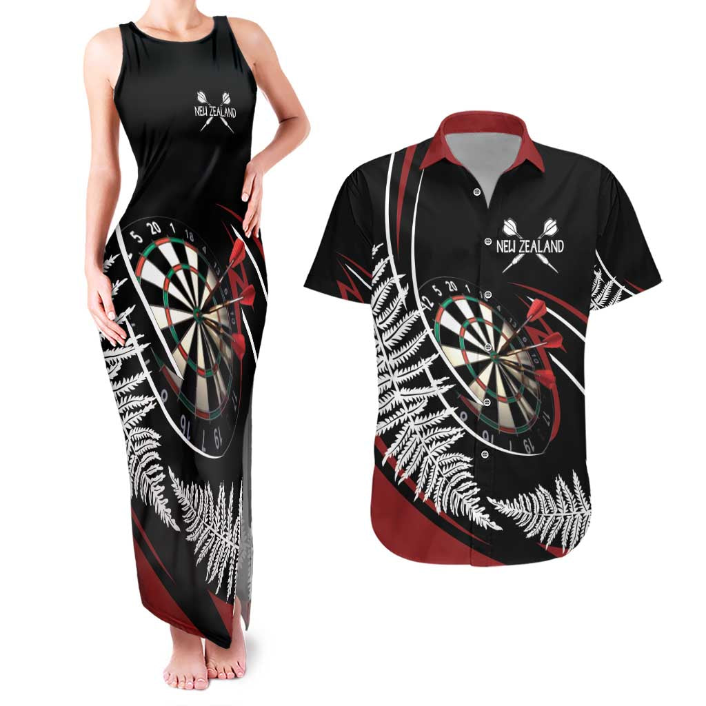 New Zealand Darts Personalised Couples Matching Tank Maxi Dress and Hawaiian Shirt Silver Fern Dynamic
