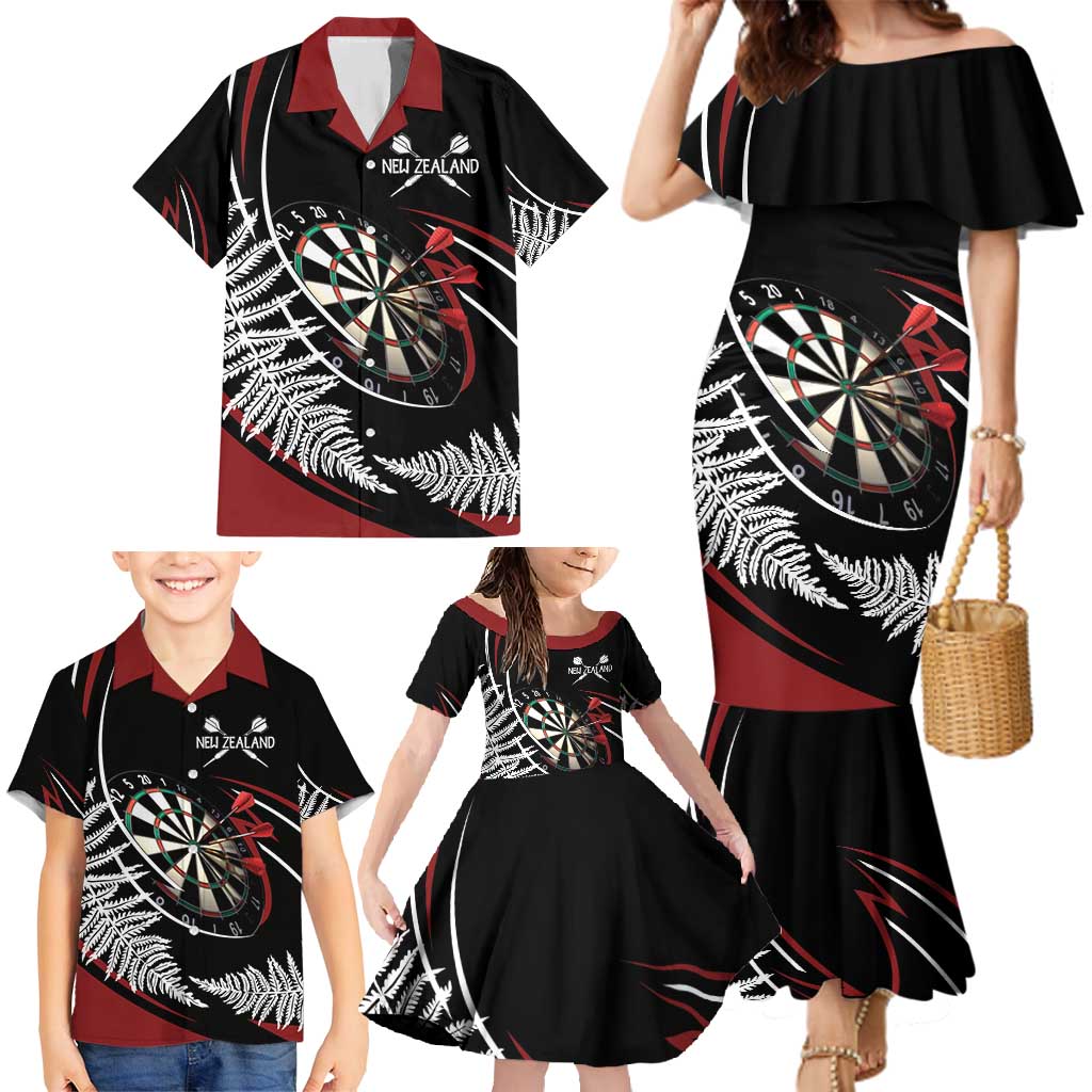 New Zealand Darts Personalised Family Matching Mermaid Dress and Hawaiian Shirt Silver Fern Dynamic