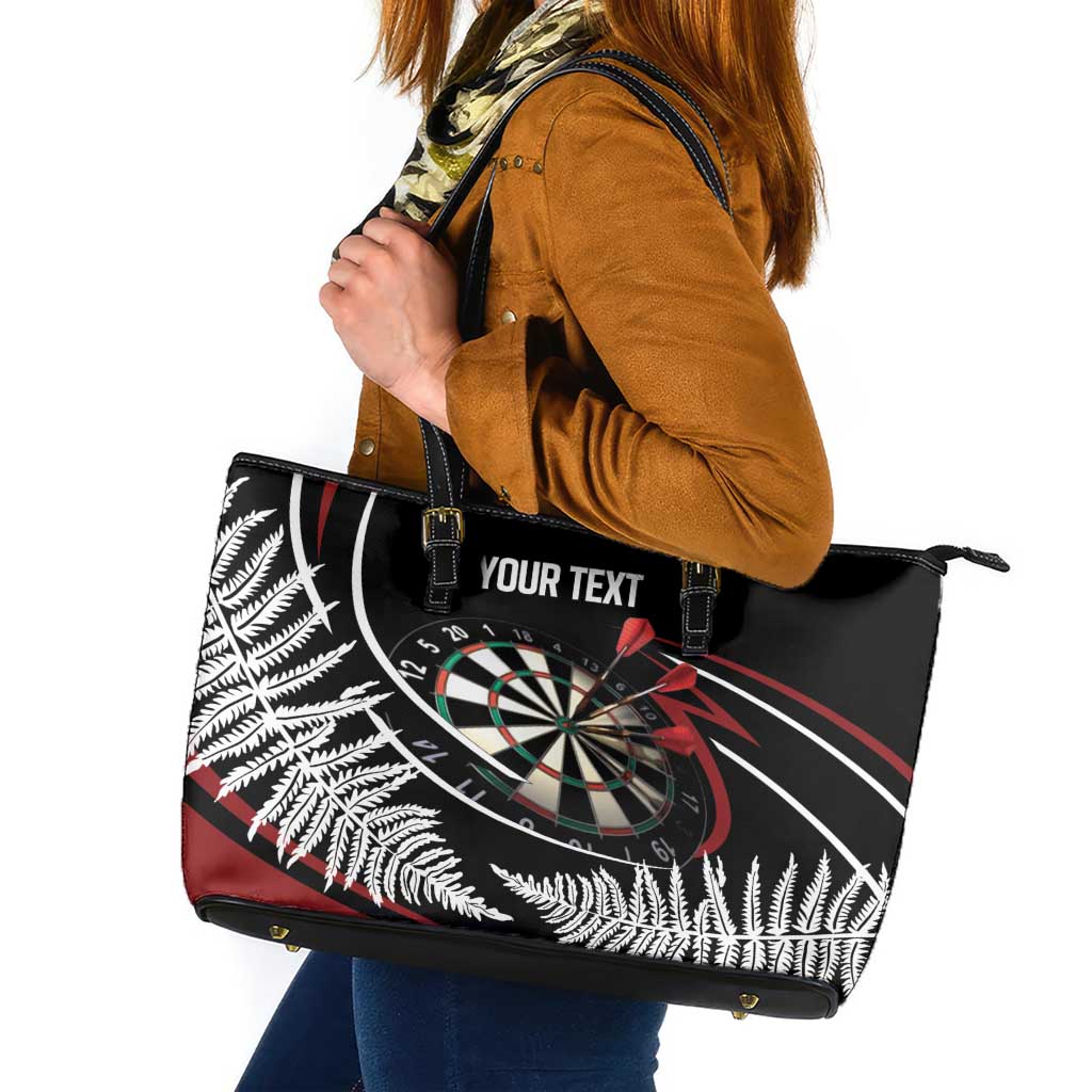 New Zealand Darts Personalised Leather Tote Bag Silver Fern Dynamic LT7 Red - Polynesian Pride