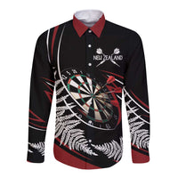 New Zealand Darts Personalised Long Sleeve Button Shirt Silver Fern Dynamic LT7 Unisex Red - Polynesian Pride