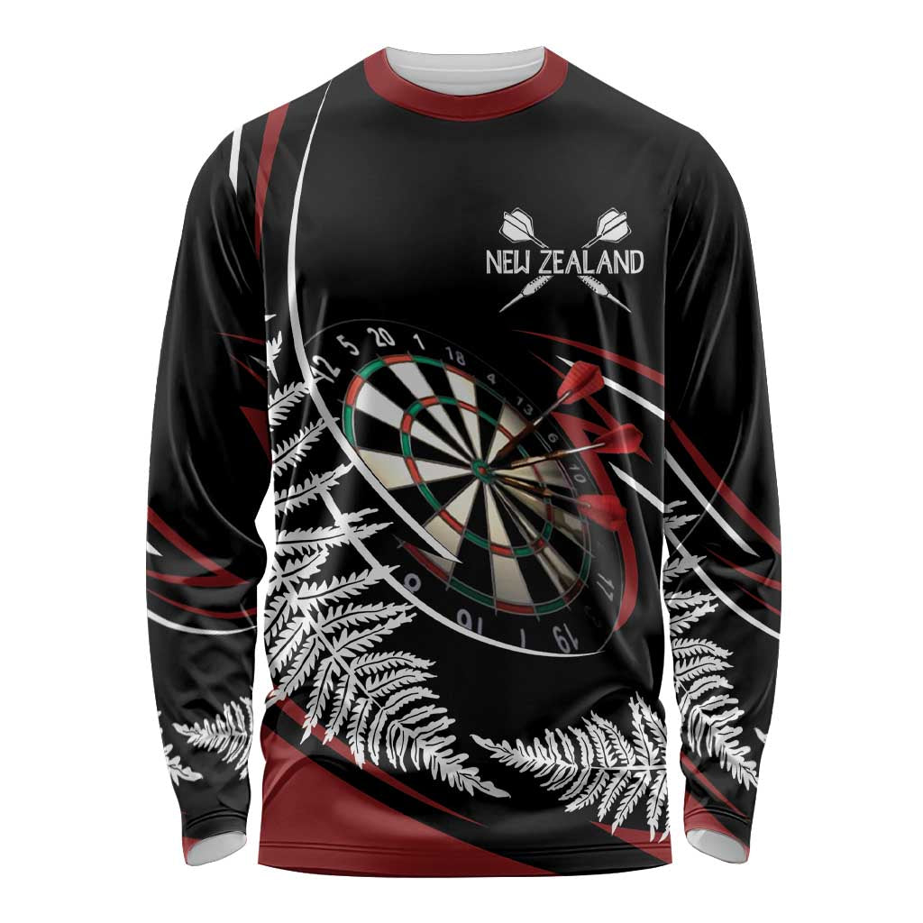 New Zealand Darts Personalised Long Sleeve Shirt Silver Fern Dynamic LT7 Unisex Red - Polynesian Pride