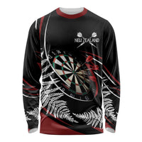 New Zealand Darts Personalised Long Sleeve Shirt Silver Fern Dynamic LT7 Unisex Red - Polynesian Pride