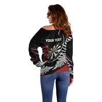New Zealand Darts Personalised Off Shoulder Sweater Silver Fern Dynamic LT7 - Polynesian Pride