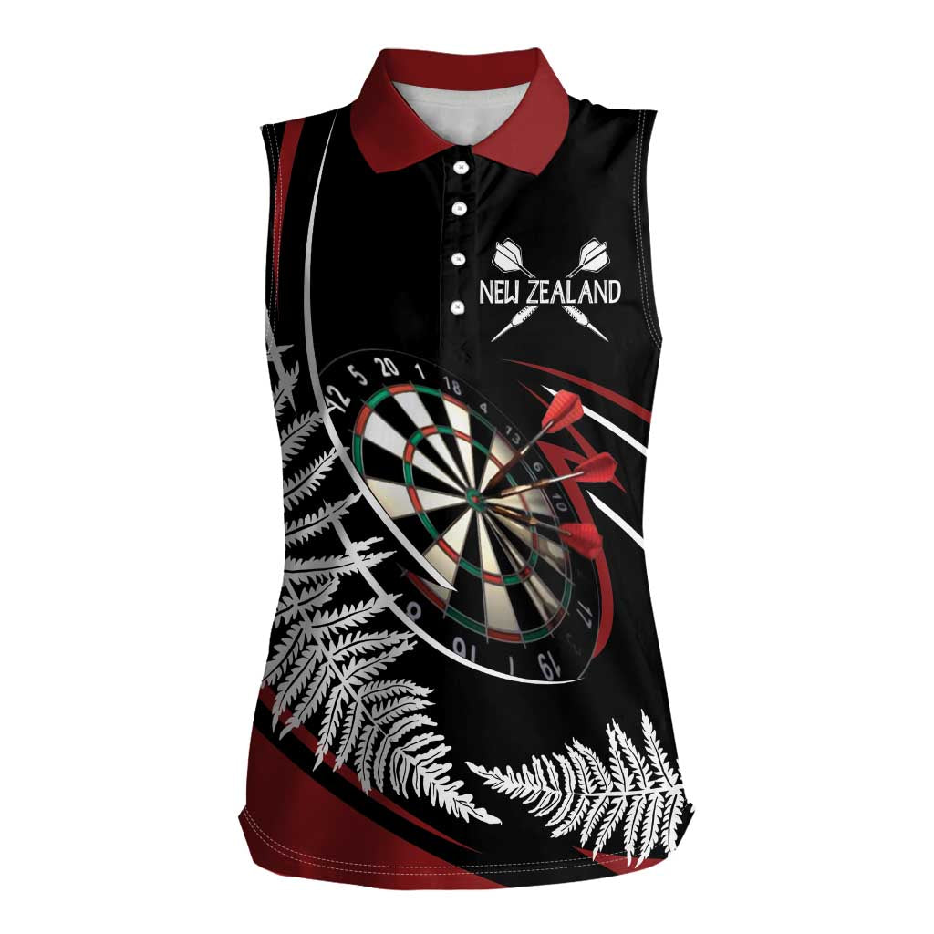 New Zealand Darts Personalised Women Sleeveless Polo Shirt Silver Fern Dynamic LT7 Female Red - Polynesian Pride