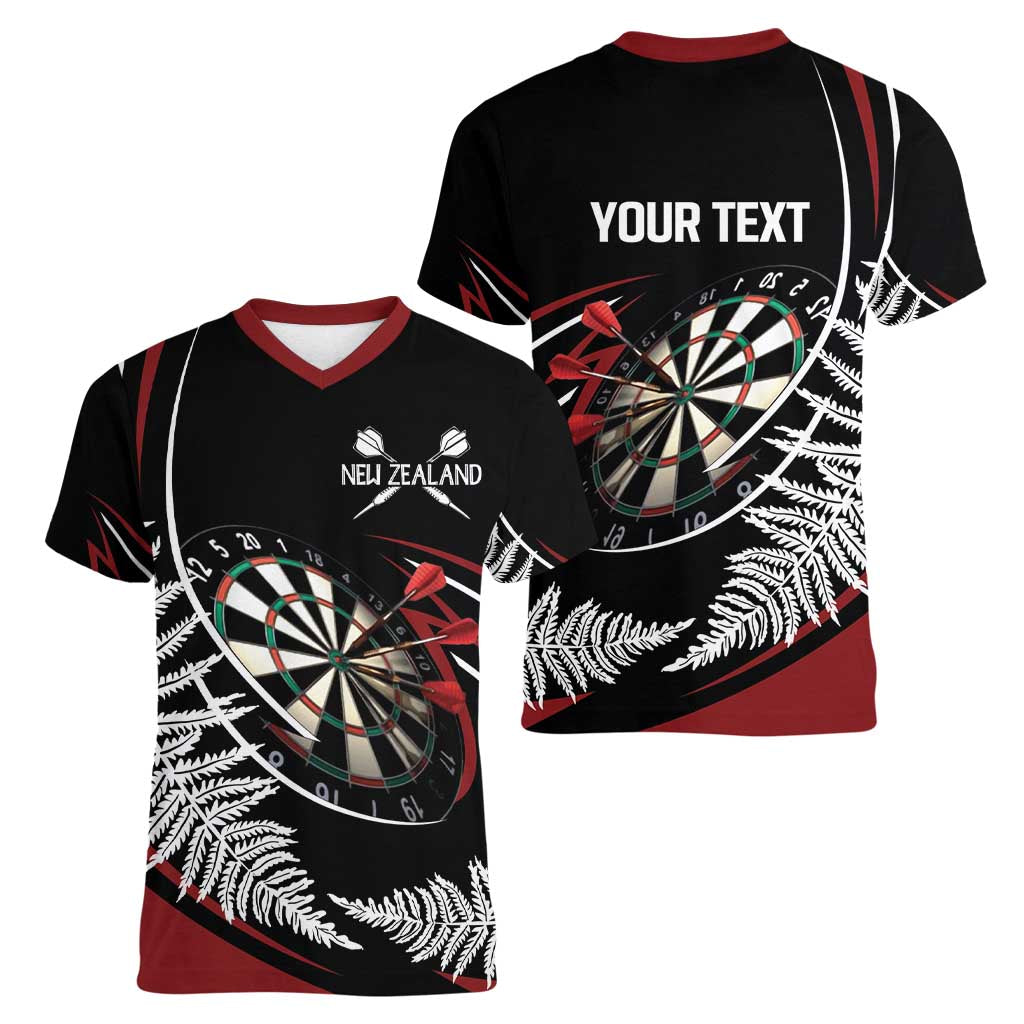 New Zealand Darts Personalised Women V-Neck T-Shirt Silver Fern Dynamic LT7 - Polynesian Pride
