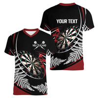 New Zealand Darts Personalised Women V-Neck T-Shirt Silver Fern Dynamic LT7 - Polynesian Pride