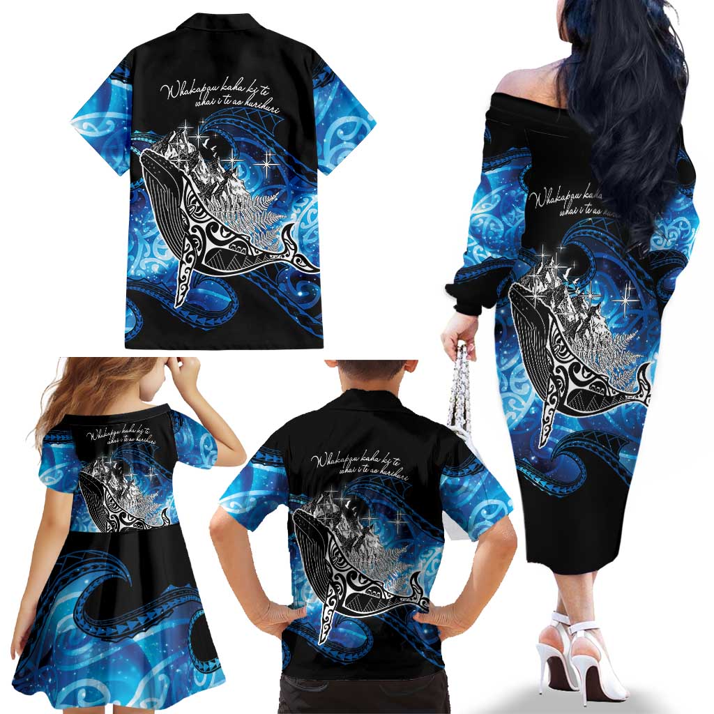Maori Matariki Te Araroa Paikea Starry Family Matching Off The Shoulder Long Sleeve Dress and Hawaiian Shirt Tangaroa Whakatauki LT7 - Polynesian Pride
