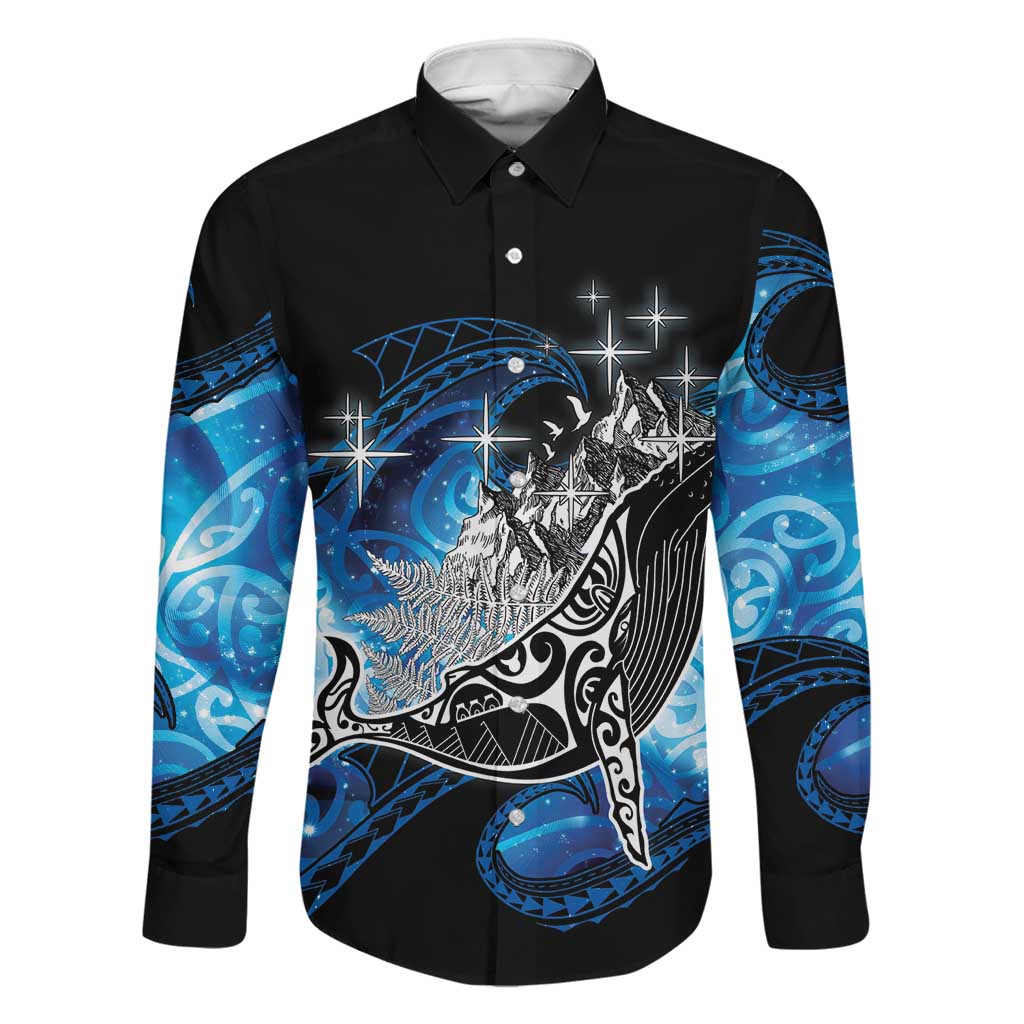 Maori Matariki Te Araroa Paikea Starry Family Matching Off The Shoulder Long Sleeve Dress and Hawaiian Shirt Tangaroa Whakatauki LT7 Dad's Shirt - Long Sleeve Black - Polynesian Pride