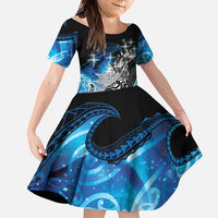 Maori Matariki Te Araroa Paikea Starry Family Matching Summer Maxi Dress and Hawaiian Shirt Tangaroa Whakatauki LT7 Daughter's Dress Black - Polynesian Pride