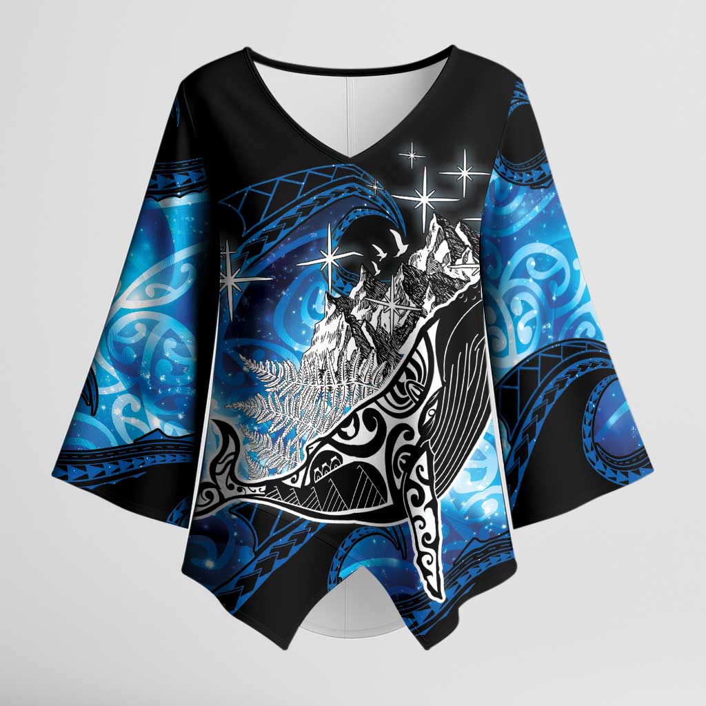 Maori Matariki Te Araroa Paikea Starry Kimono Sleeve Blouse Tangaroa Whakatauki LT7 Female Black - Polynesian Pride