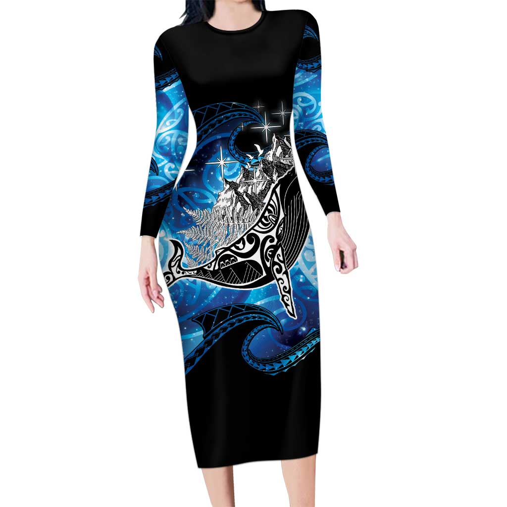 Maori Matariki Te Araroa Paikea Starry Long Sleeve Bodycon Dress Tangaroa Whakatauki