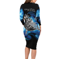 Maori Matariki Te Araroa Paikea Starry Long Sleeve Bodycon Dress Tangaroa Whakatauki LT7 - Polynesian Pride