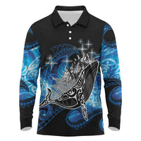 Maori Matariki Te Araroa Paikea Starry Long Sleeve Polo Shirt Tangaroa Whakatauki LT7 Black - Polynesian Pride