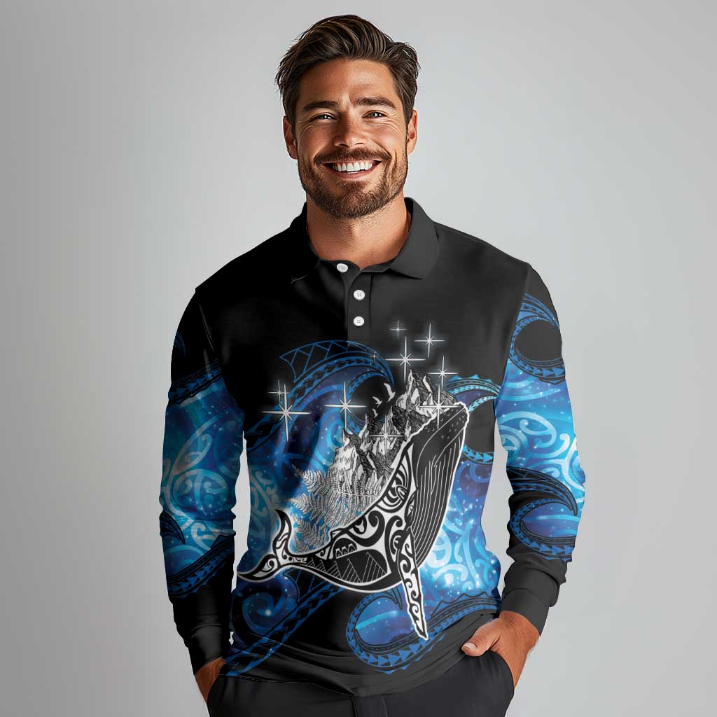 Maori Matariki Te Araroa Paikea Starry Long Sleeve Polo Shirt Tangaroa Whakatauki LT7 - Polynesian Pride