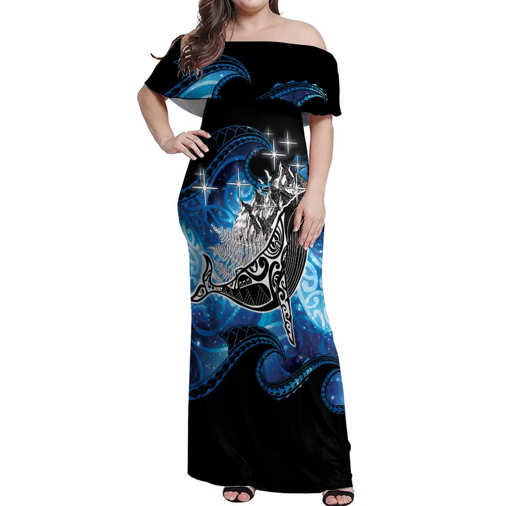 Maori Matariki Te Araroa Paikea Starry Off Shoulder Maxi Dress Tangaroa Whakatauki LT7 Women Black - Polynesian Pride