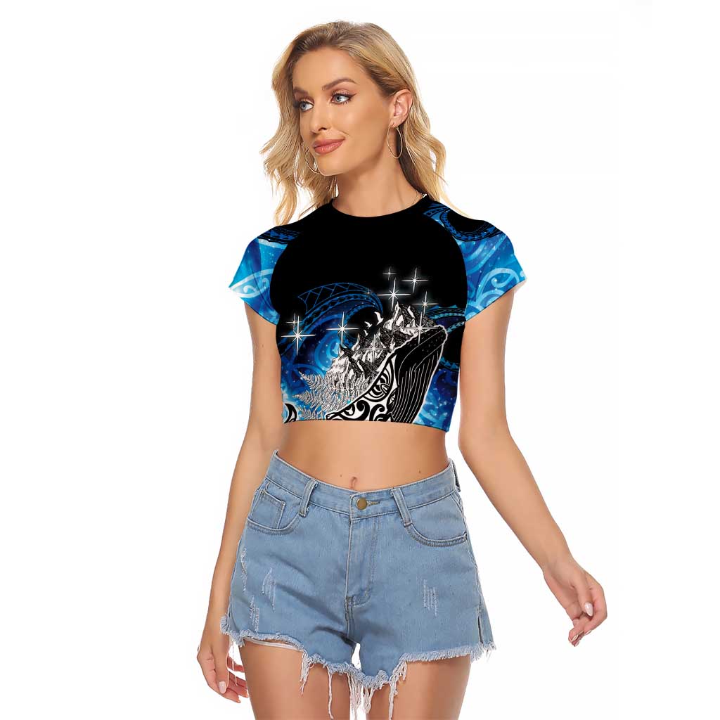 Maori Matariki Te Araroa Paikea Starry Raglan Cropped T Shirt Tangaroa Whakatauki LT7 Female Black - Polynesian Pride