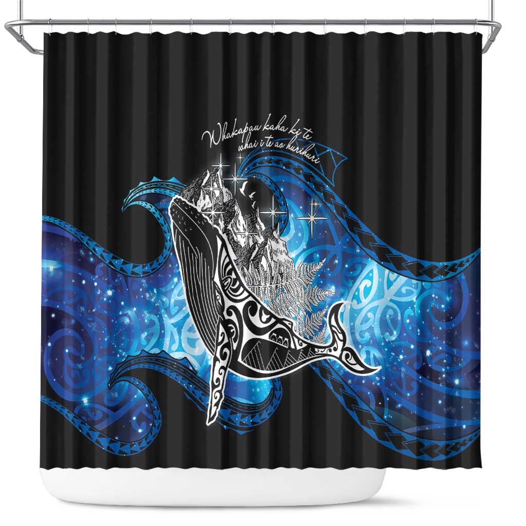 Maori Matariki Te Araroa Paikea Starry Shower Curtain Tangaroa Whakatauki LT7 Black - Polynesian Pride