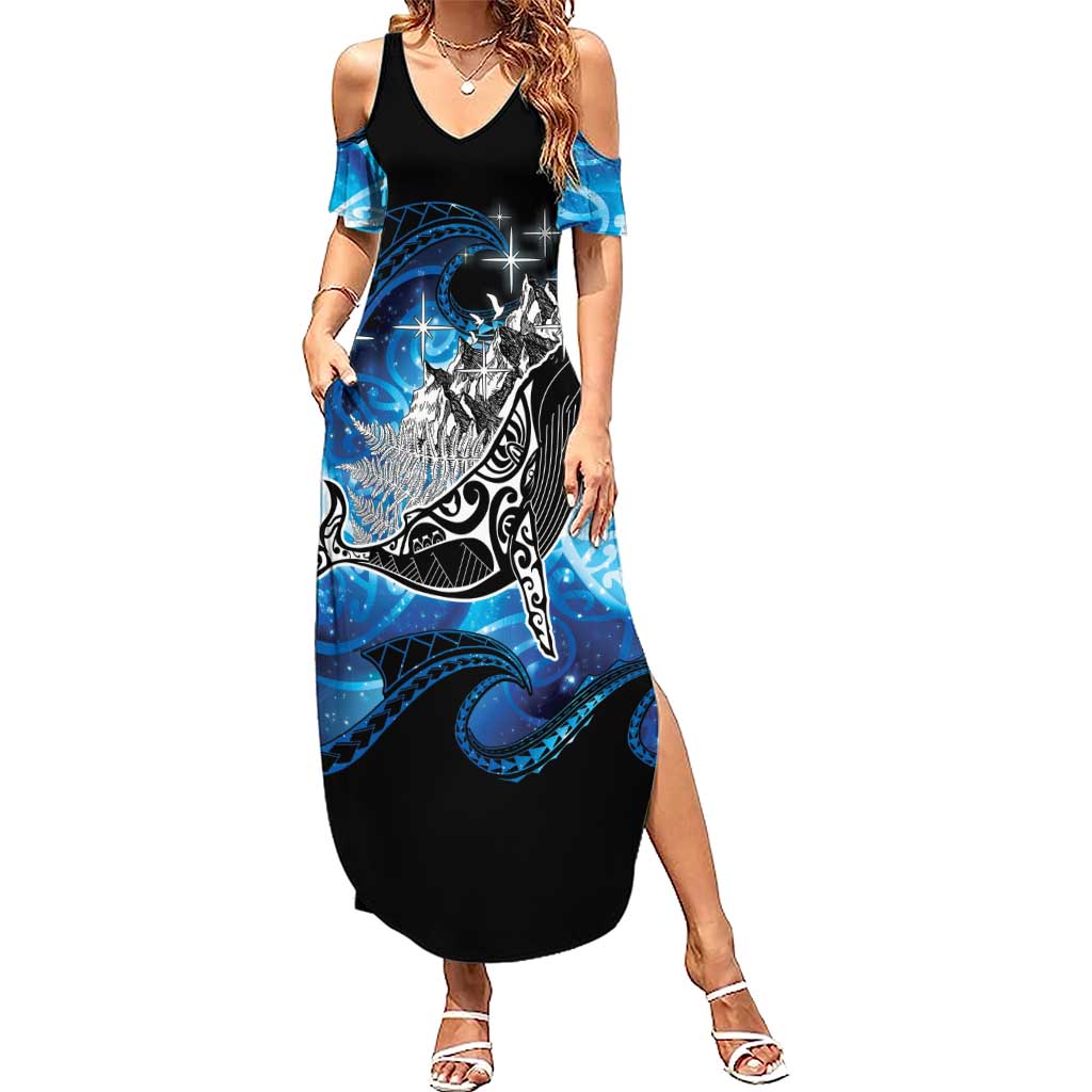 Maori Matariki Te Araroa Paikea Starry Summer Maxi Dress Tangaroa Whakatauki LT7 Women Black - Polynesian Pride