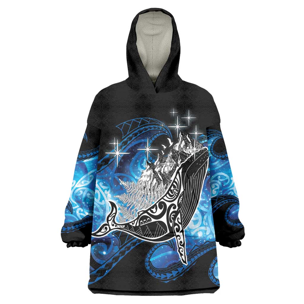 Maori Matariki Te Araroa Paikea Starry Wearable Blanket Hoodie Tangaroa Whakatauki LT7 One Size Black - Polynesian Pride