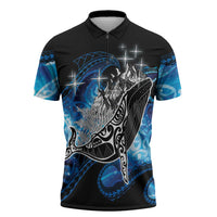 Maori Matariki Te Araroa Paikea Starry Zipper Polo Shirt Tangaroa Whakatauki LT7 Black - Polynesian Pride