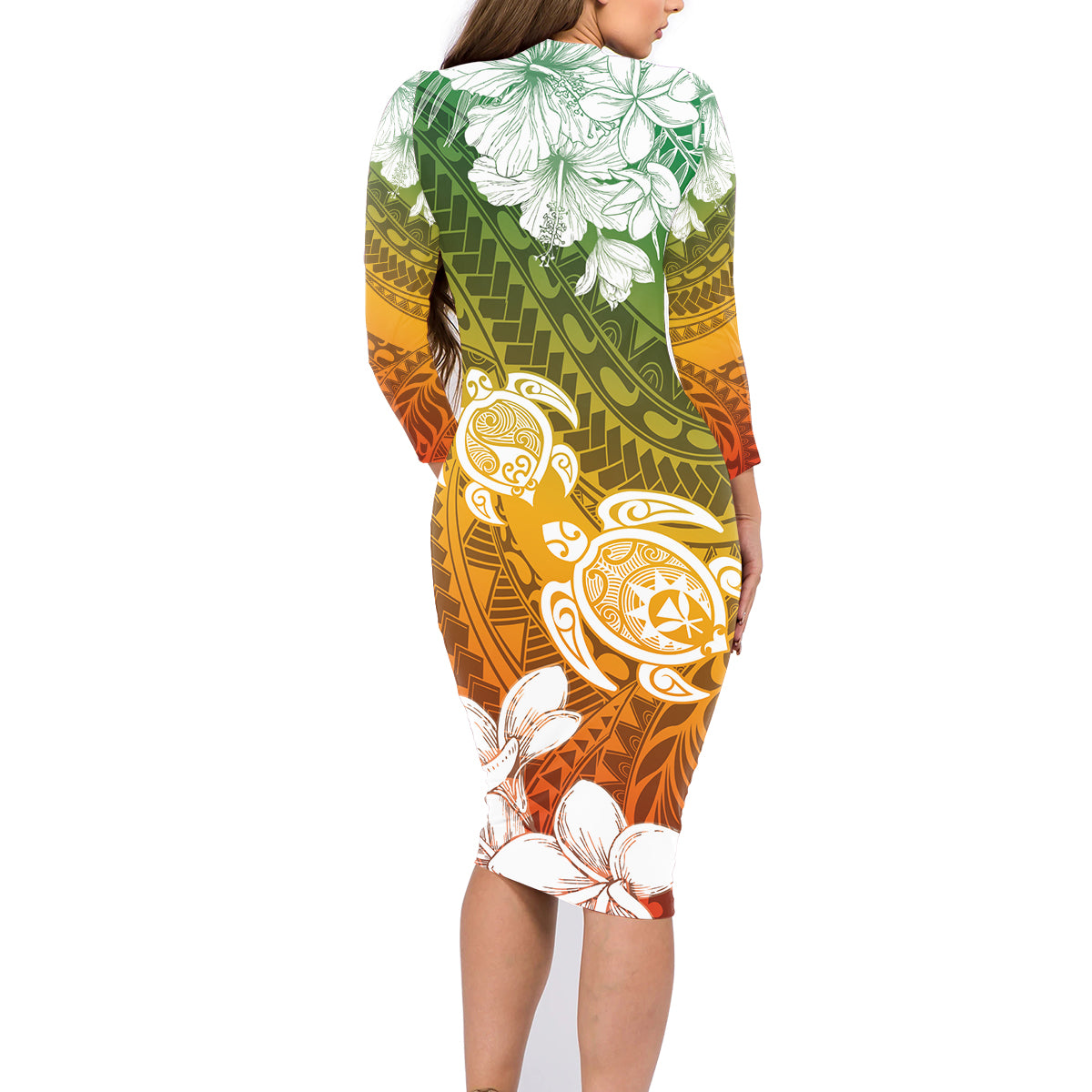 Kanaka Maoli Hawaii Flag Day Family Matching Long Sleeve Bodycon Dress and Hawaiian Shirt Vibrant Frangipani