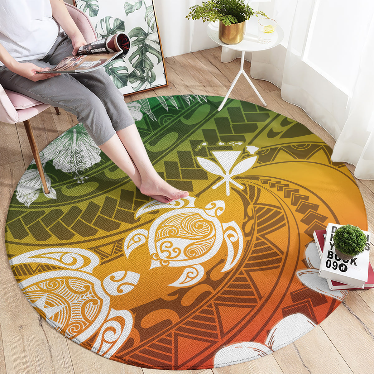 Kanaka Maoli Hawaii Flag Day Round Carpet Vibrant Frangipani