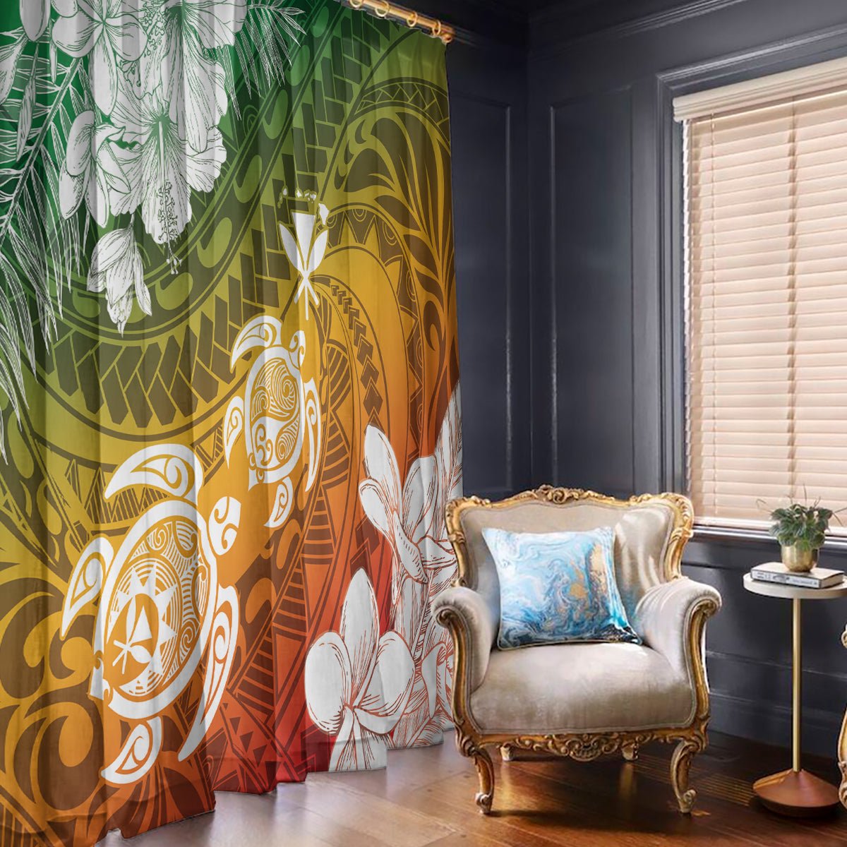 Kanaka Maoli Hawaii Flag Day Window Curtain Vibrant Frangipani