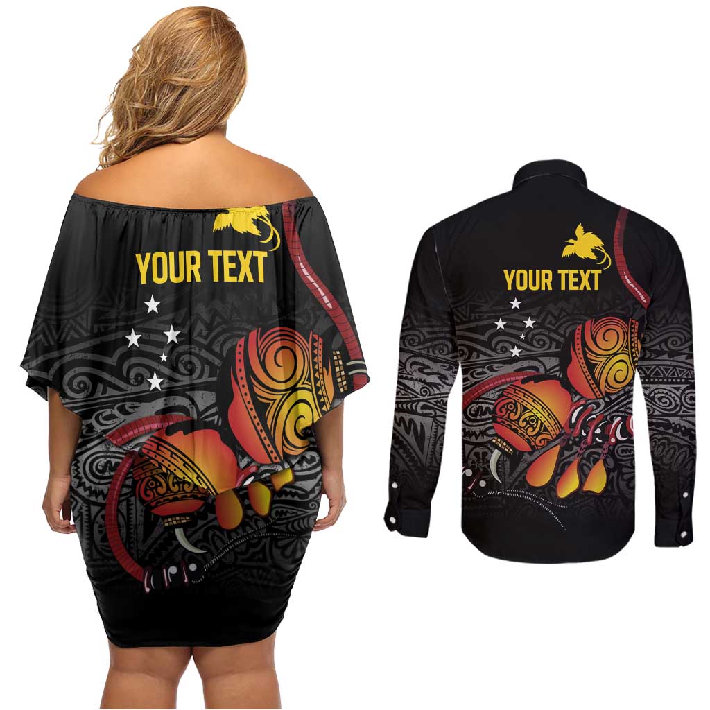 Personalized Papua New Guinea Milne Bay Couples Matching Off Shoulder Short Dress and Long Sleeve Button Shirt Bagi Necklace Mix Lime Pot Grunge LT7 - Polynesian Pride