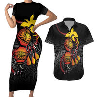Personalized Papua New Guinea Milne Bay Couples Matching Short Sleeve Bodycon Dress and Hawaiian Shirt Bagi Necklace Mix Lime Pot Grunge