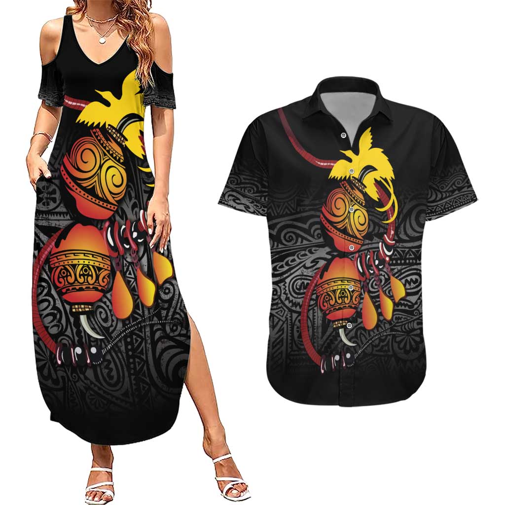 Personalized Papua New Guinea Milne Bay Couples Matching Summer Maxi Dress and Hawaiian Shirt Bagi Necklace Mix Lime Pot Grunge