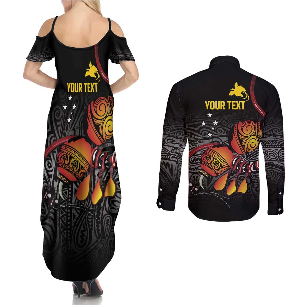 Personalized Papua New Guinea Milne Bay Couples Matching Summer Maxi Dress and Long Sleeve Button Shirt Bagi Necklace Mix Lime Pot Grunge LT7 - Polynesian Pride