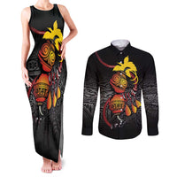 Personalized Papua New Guinea Milne Bay Couples Matching Tank Maxi Dress and Long Sleeve Button Shirt Bagi Necklace Mix Lime Pot Grunge LT7 Black - Polynesian Pride
