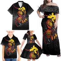 Personalized Papua New Guinea Milne Bay Family Matching Off Shoulder Maxi Dress and Hawaiian Shirt Bagi Necklace Mix Lime Pot Grunge