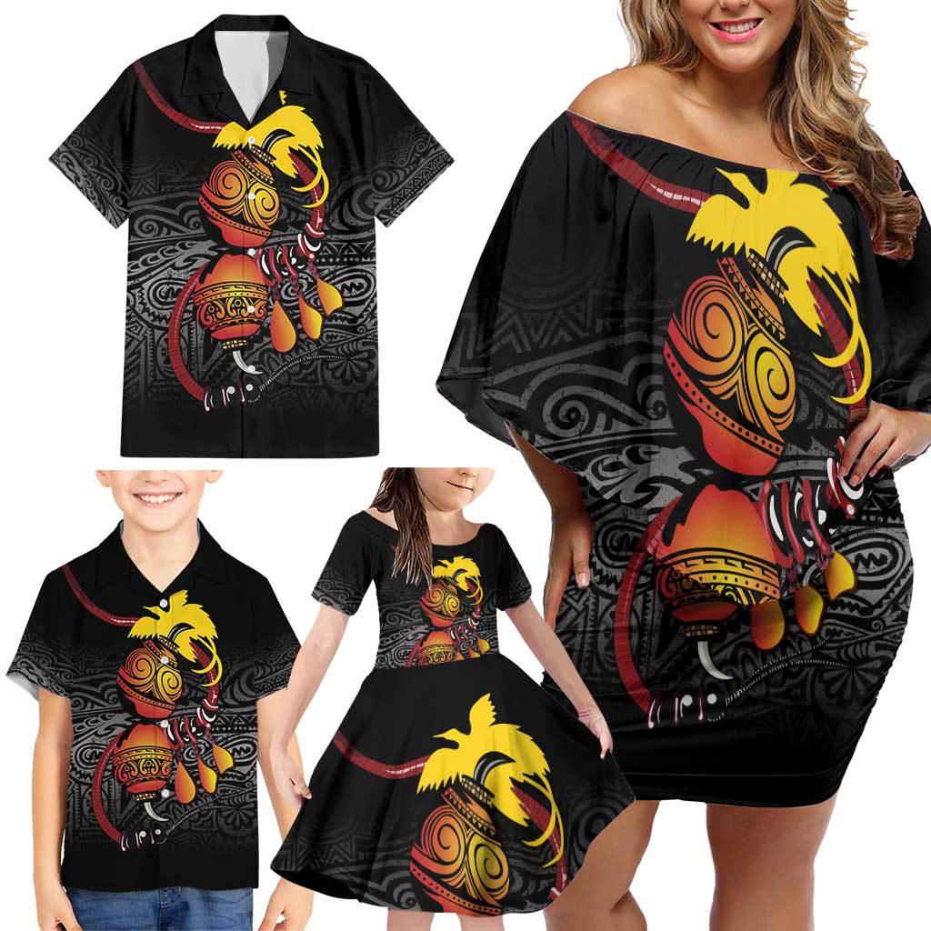Personalized Papua New Guinea Milne Bay Family Matching Off Shoulder Short Dress and Hawaiian Shirt Bagi Necklace Mix Lime Pot Grunge